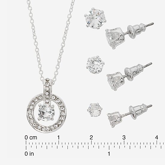 Sparkle Allure Light Up Box Womens Cubic Zirconia Pure Silver Over Brass Round 4-pc. Jewelry Set