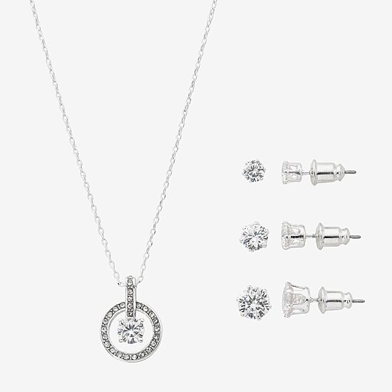 Sparkle Allure Light Up Box Womens Cubic Zirconia Pure Silver Over Brass Round 4-pc. Jewelry Set