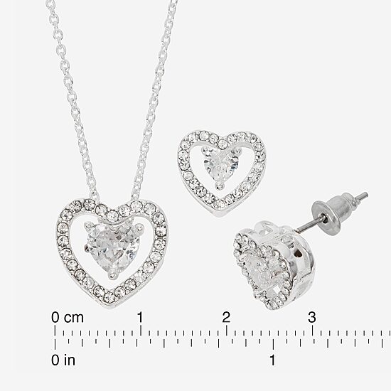 Sparkle Allure Light Up Box Womens Cubic Zirconia Pure Silver Over Brass Heart 2-pc. Jewelry Set