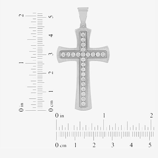 (G-H / Si1) Mens 1 CT. T.W. Lab Grown Diamond Stainless Steel Cross 24 Inch Pendant Necklace