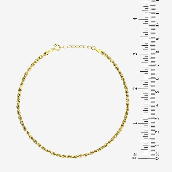 Womens 10K Gold 9 Inch Hollow Rope Ankle Bracelet