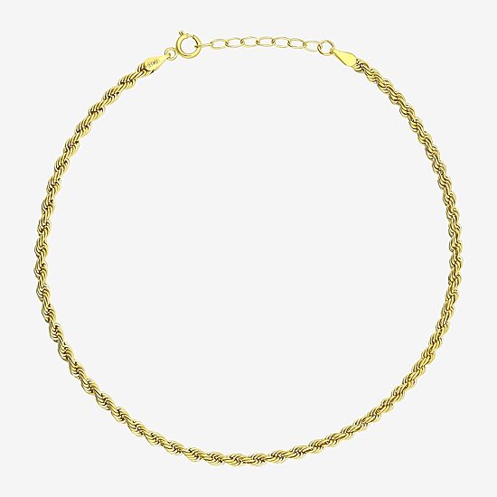Womens 10K Gold 9 Inch Hollow Rope Ankle Bracelet