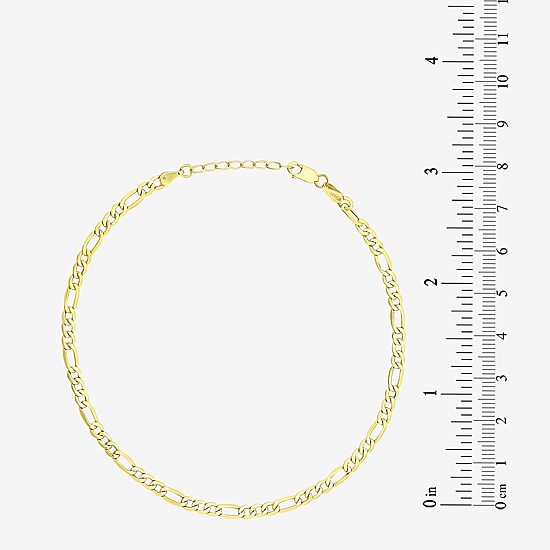 Womens 10K Gold 9 Inch Hollow Figaro Ankle Bracelet