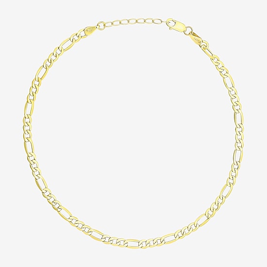 Womens 10K Gold 9 Inch Hollow Figaro Ankle Bracelet