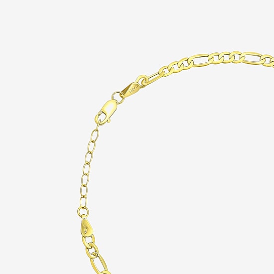 Womens 10K Gold 9 Inch Hollow Figaro Ankle Bracelet