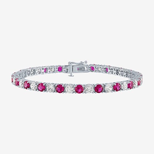Womens Lab Created Red Ruby Pure Silver Over Brass 7.5 Inch Tennis Bracelet, One Size