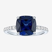 Womens Lab Created Gemstone Sterling Silver Side Stone Solitaire Cushion Cocktail Ring