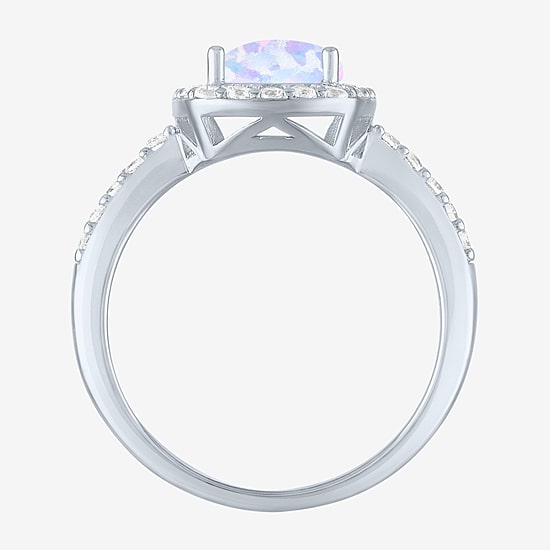 Womens Lab Created Gemstone Sterling Silver Halo Cocktail Ring