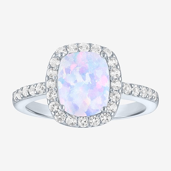 Womens Lab Created Gemstone Sterling Silver Halo Cocktail Ring