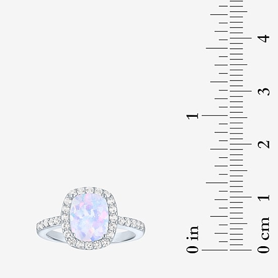 Womens Lab Created Gemstone Sterling Silver Halo Cocktail Ring