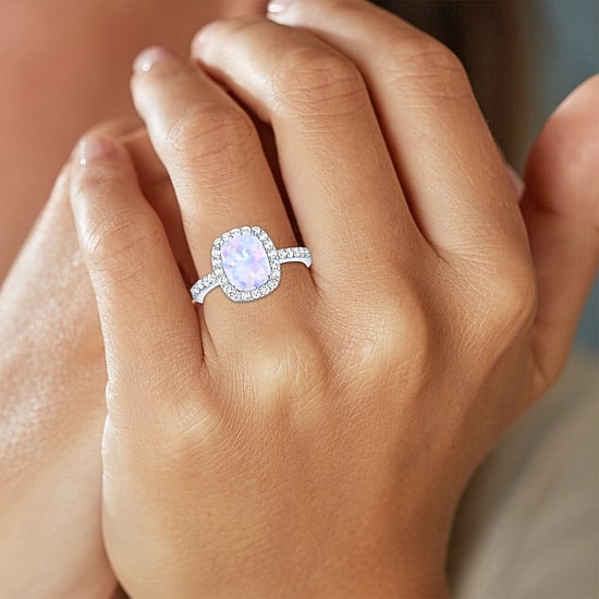 Womens Lab Created Gemstone Sterling Silver Halo Cocktail Ring
