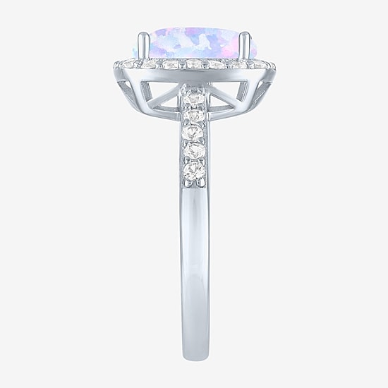 Womens Lab Created Gemstone Sterling Silver Halo Cocktail Ring