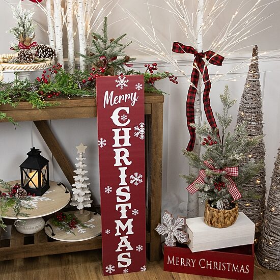 Northlight 36in Red And White Merry Christams And Snow Flake Christmas Yard Art