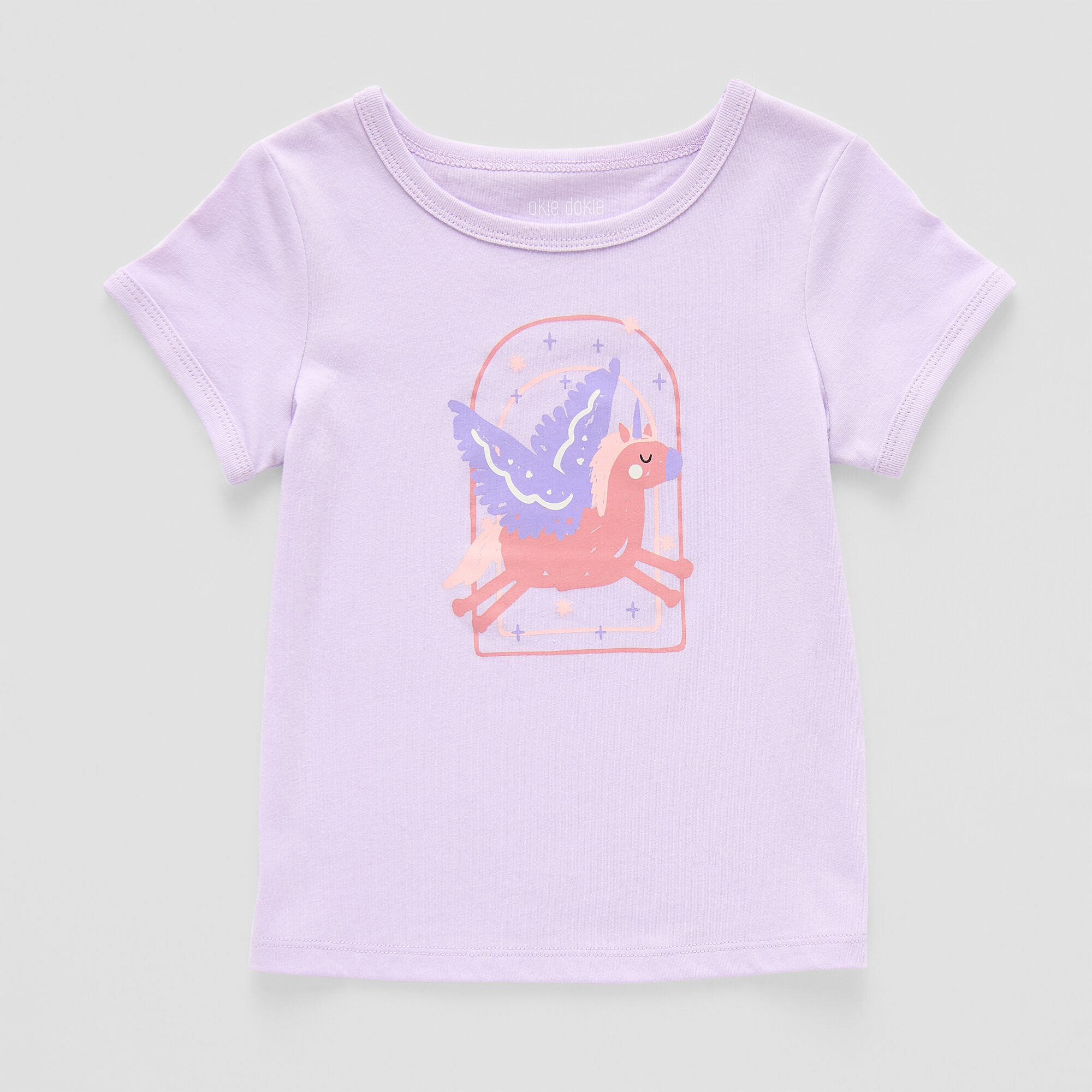Okie Dokie Toddler & Little Girls U Neck Short Sleeve Regular Fit Graphic T-Shirt
