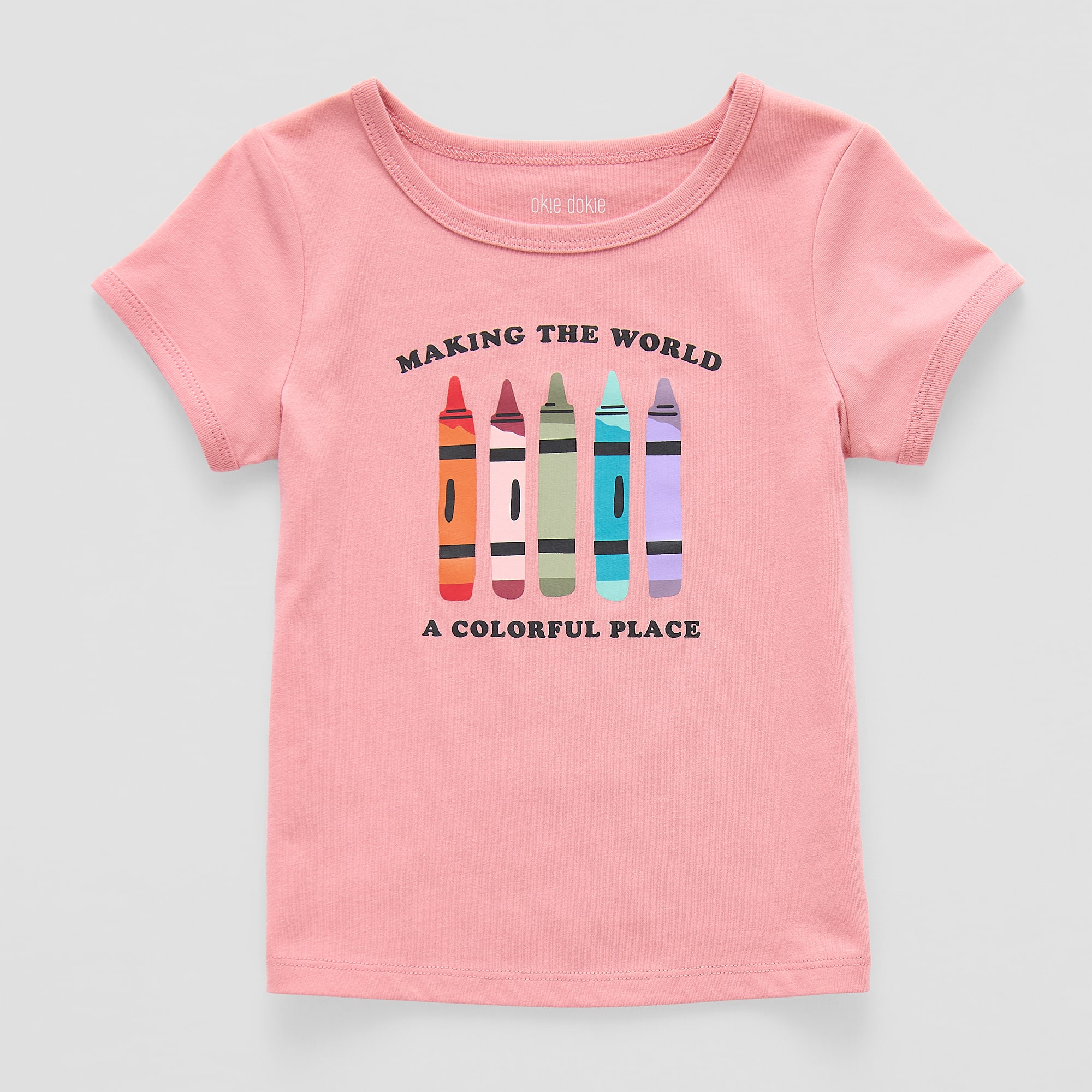Okie Dokie Toddler & Little Girls U Neck Short Sleeve Regular Fit Graphic T-Shirt