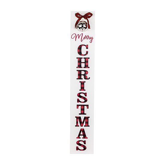 Northlight 35in Plaid Merry Christmas With Large Jingle Bell Christmas Yard Art