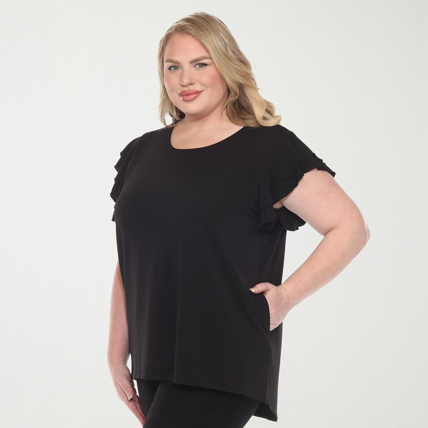 White Mark Plus Womens Round Neck Short Sleeve Tunic Top