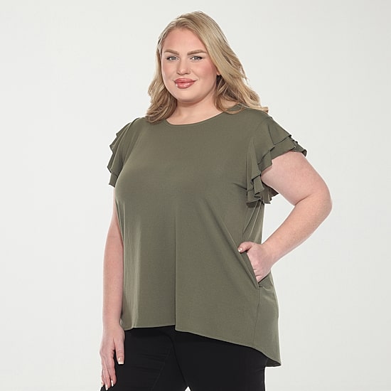 White Mark Plus Womens Round Neck Short Sleeve Tunic Top