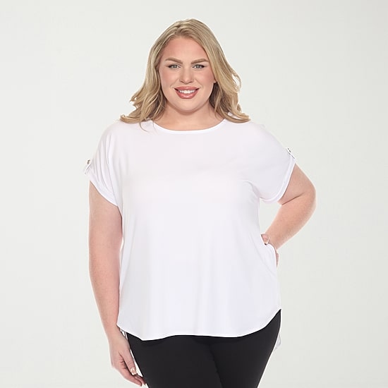 White Mark Plus Womens Round Neck Short Sleeve Tunic Top