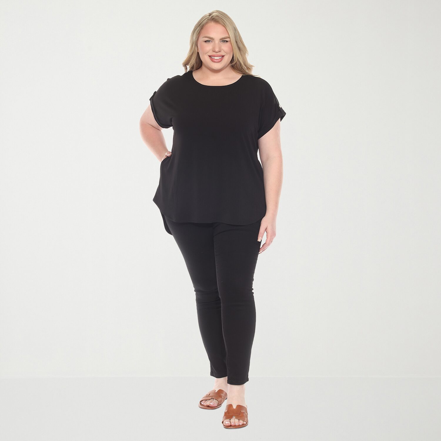White Mark Plus Womens Round Neck Short Sleeve Tunic Top