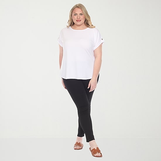 White Mark Plus Womens Round Neck Short Sleeve Tunic Top