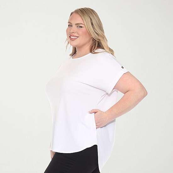 White Mark Plus Womens Round Neck Short Sleeve Tunic Top