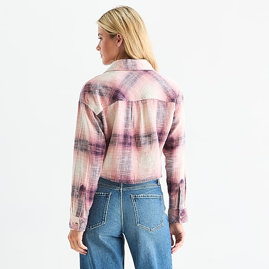 a.n.a Plaid Womens Long Sleeve Regular Fit Button-Down Shirt