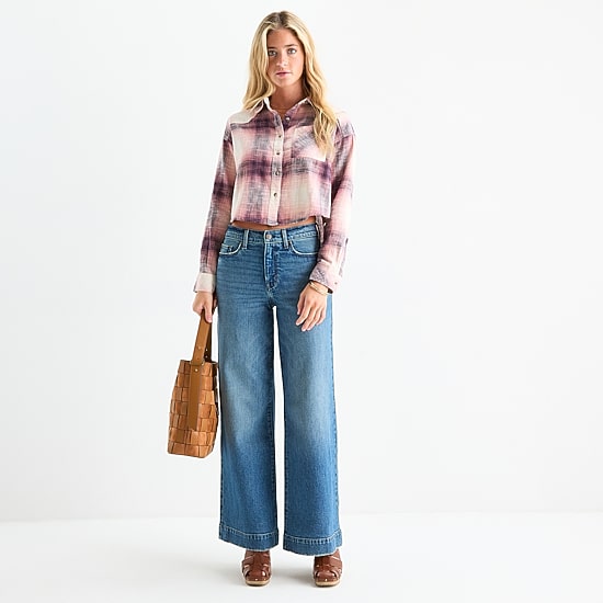 a.n.a Plaid Womens Long Sleeve Regular Fit Button-Down Shirt