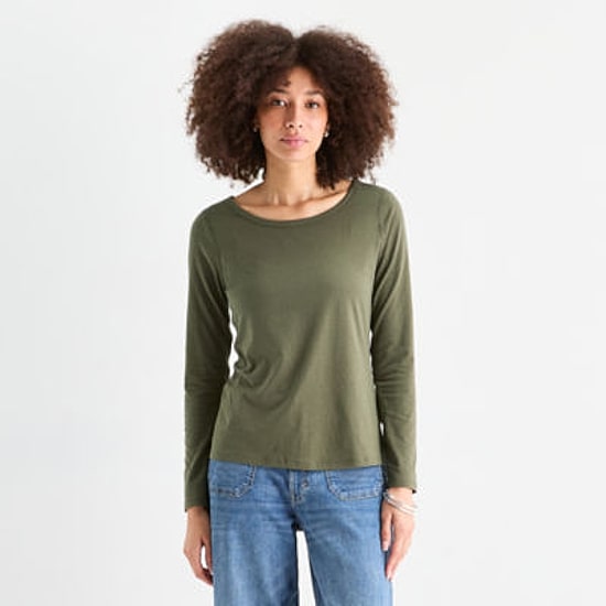 a.n.a Womens Round Neck Long Sleeve Adaptive T-Shirt