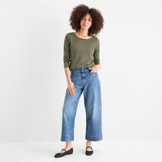 a.n.a Womens Round Neck Long Sleeve Adaptive T-Shirt