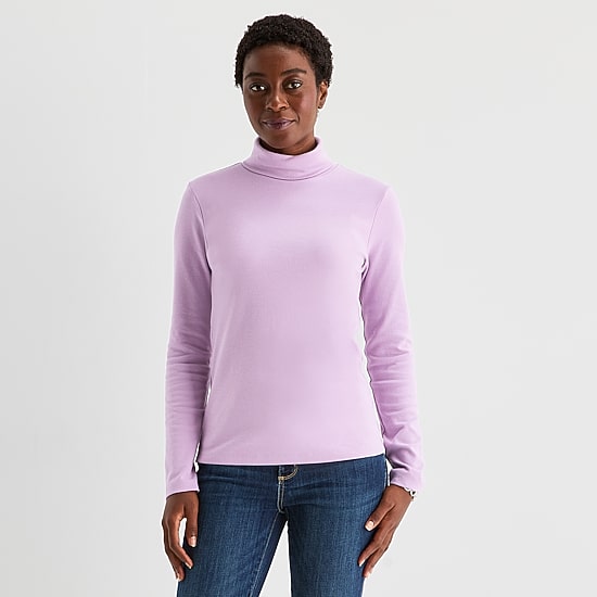 St. John's Bay Womens Turtleneck Long Sleeve T-Shirt