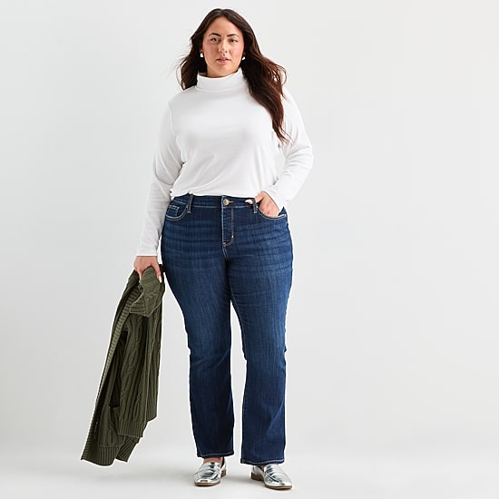 St. John's Bay Womens Plus Long Sleeve Turtleneck