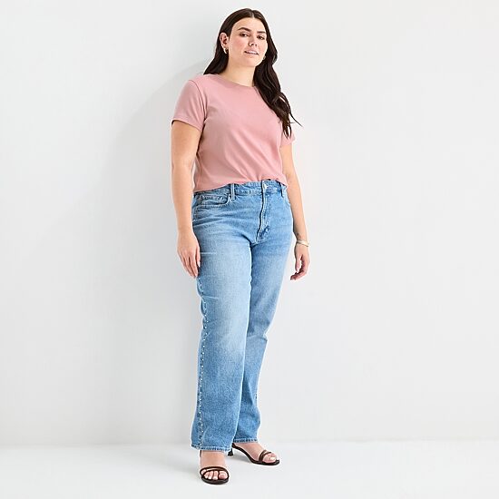 a.n.a Womens Plus Crew Neck Short Sleeve T-Shirt
