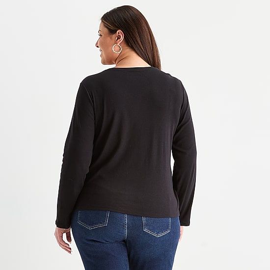 Liz Claiborne Womens Plus V Neck Long Sleeve T-Shirt