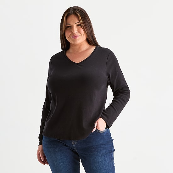 Liz Claiborne Womens Plus V Neck Long Sleeve T-Shirt