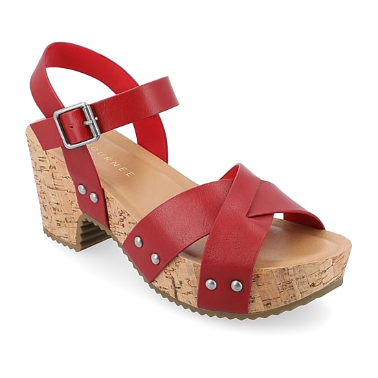Journee Collection Valentina Womens Round Open Toe Block Heel Pumps