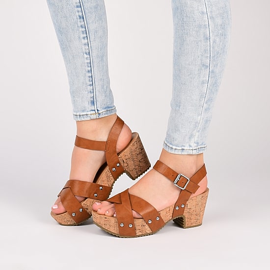 Journee Collection Valentina Womens Round Open Toe Block Heel Pumps