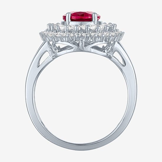 Womens Lab Created Ruby Sterling Silver Cocktail Ring