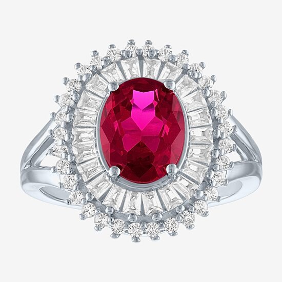 Womens Lab Created Ruby Sterling Silver Cocktail Ring