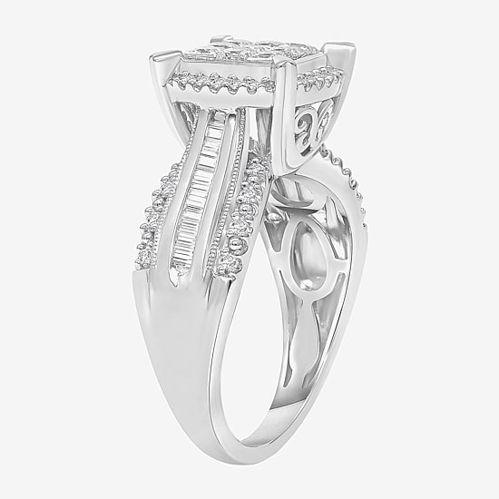 Womens 1 CT. T.W. Lab Grown White Diamond Side Stone Halo Engagement Ring