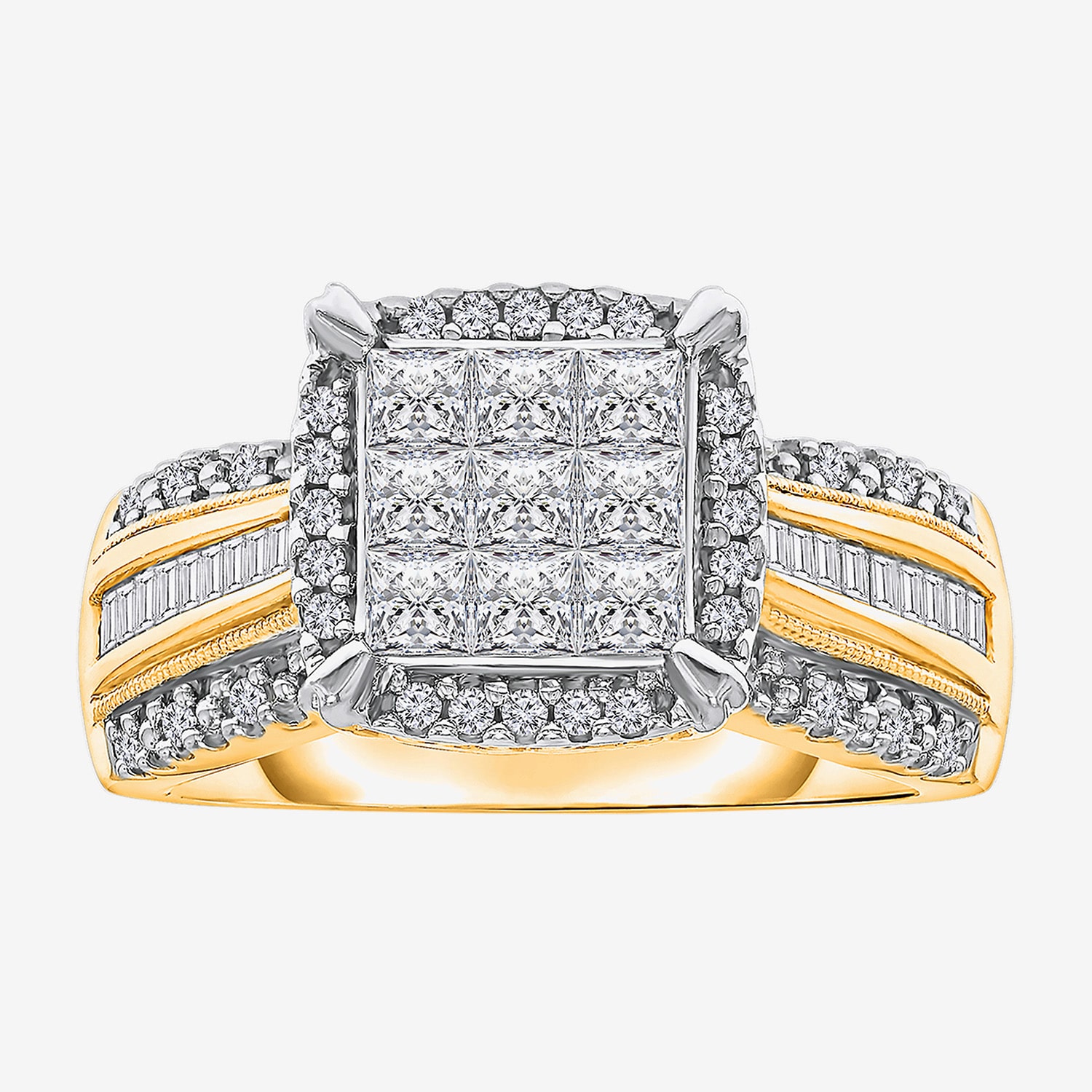 Womens 1 CT. T.W. Lab Grown White Diamond Side Stone Halo Engagement Ring