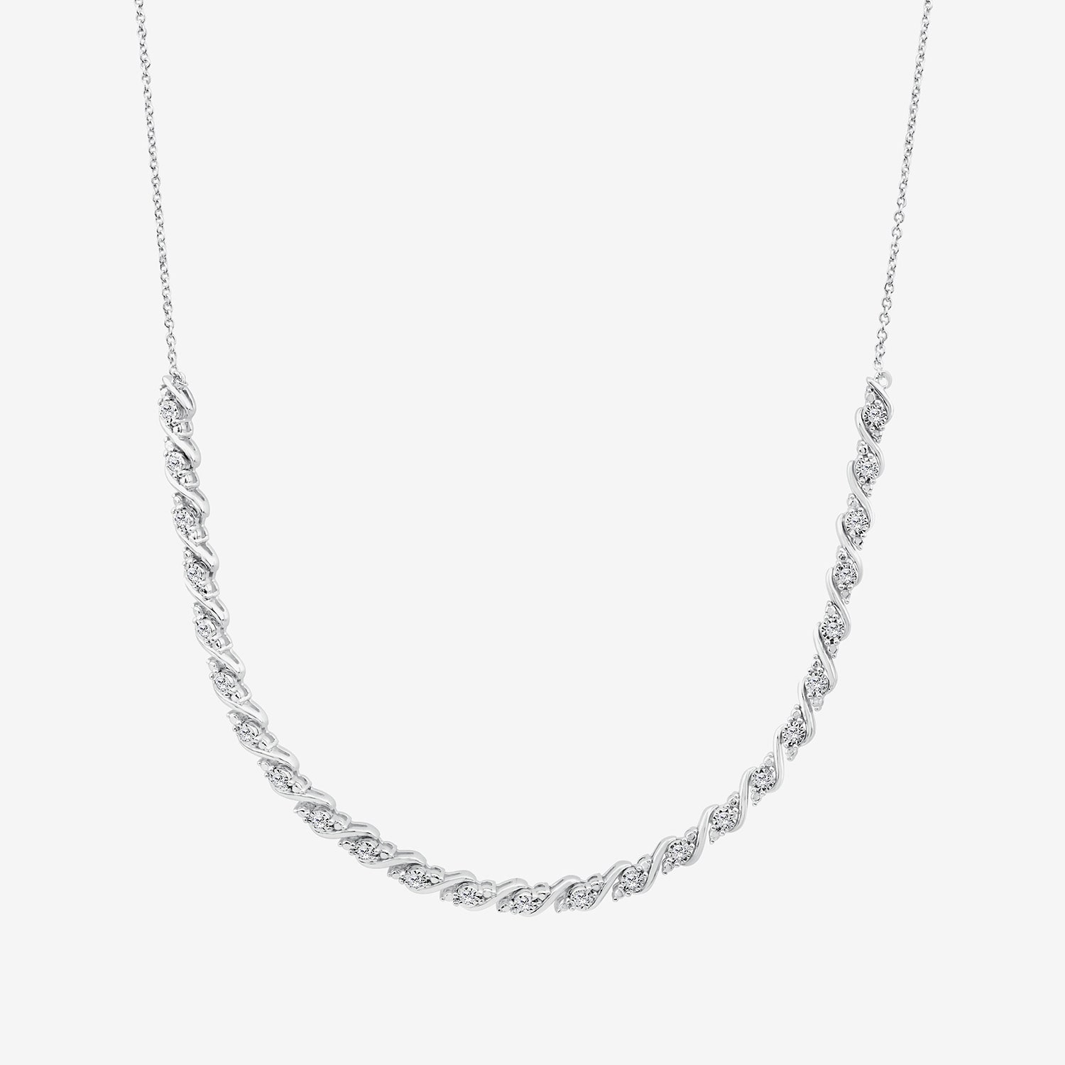 (I1/H) White Diamond Sterling Silver 18 Inch Tennis Necklace