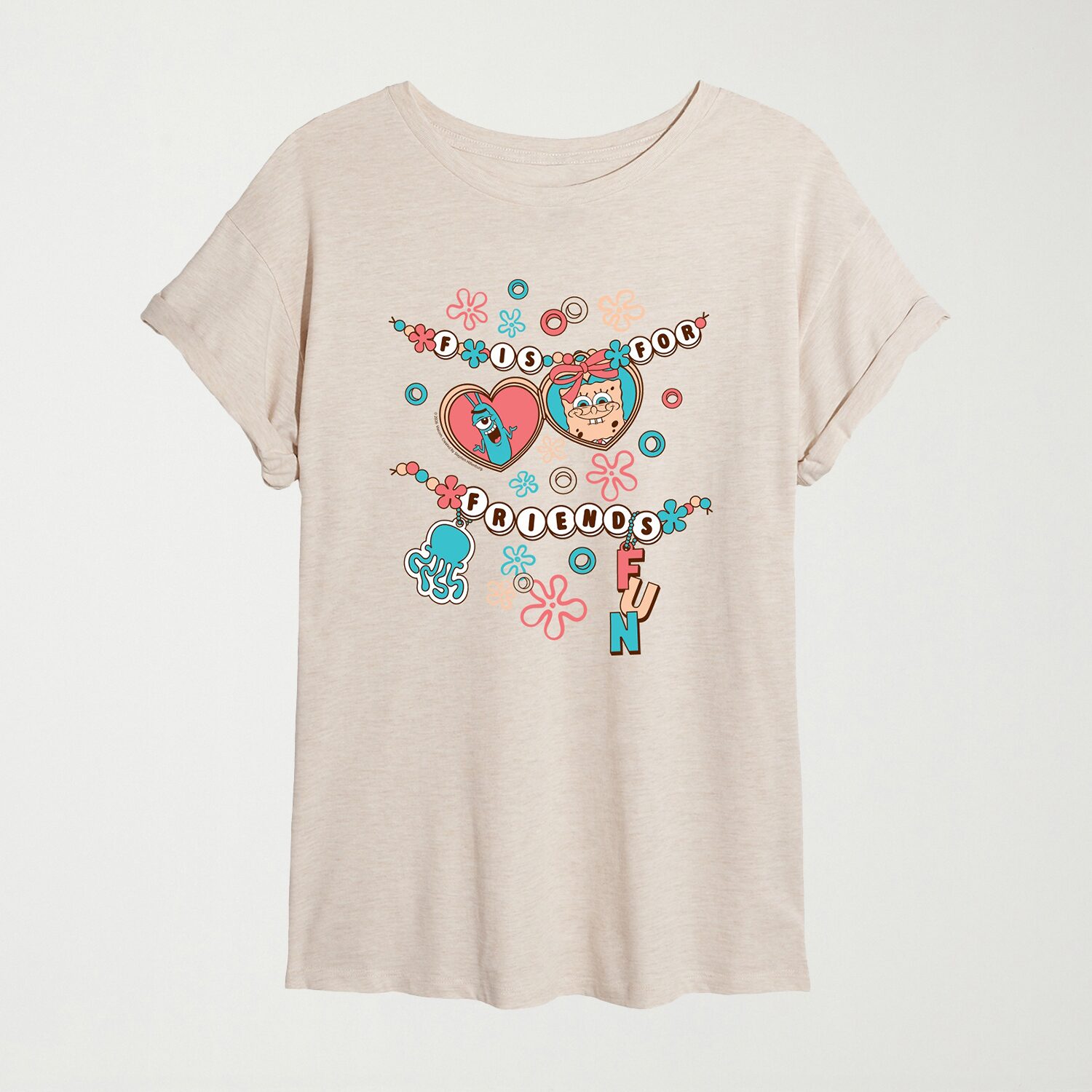 Womens Juniors Crew Neck Short Sleeve Oversized Spongebob Graphic T-Shirt