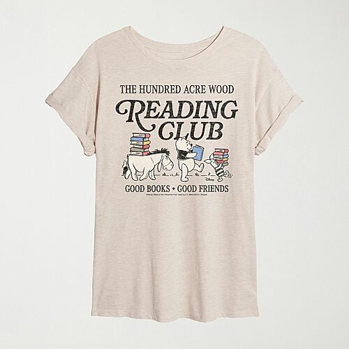 Womens Juniors Crew Neck Short Sleeve Oversized Winnie The Pooh Graphic T-Shirt, X-large, Beige