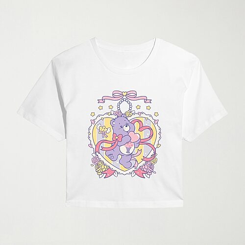 Womens Juniors Crew Neck Short Sleeve Regular Fit Care Bears Graphic T-Shirt, Large, White