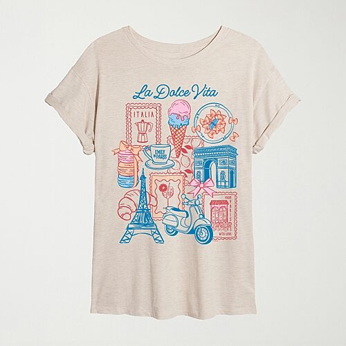 Hybrid Tees Womens Juniors Crew Neck Short Sleeve Oversized Graphic T-shirt In Sand