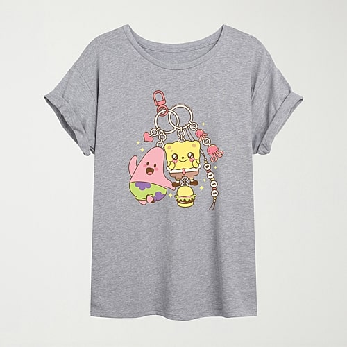 Hybrid Tees Womens Juniors Crew Neck Short Sleeve Oversized Spongebob Graphic T-shirt In Gray