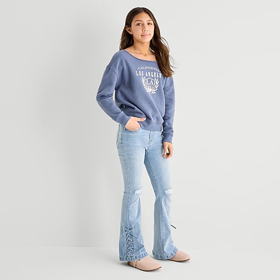Eyeshadow Big Kid Girls Boat Neck Fleece Long Sleeve Sweatshirt
