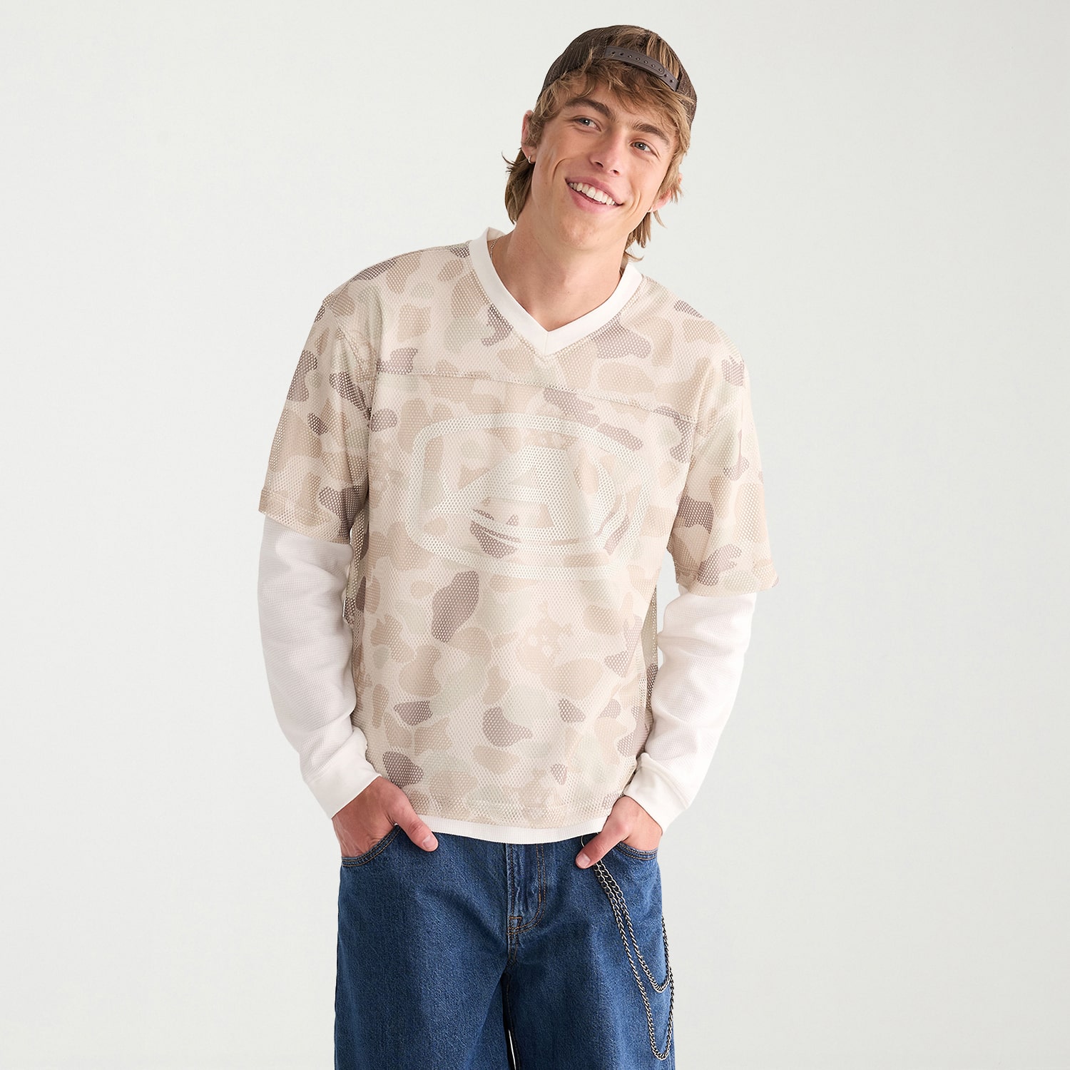 AEROPOSTALE Mens V Neck Long Sleeve Twofer Jersey