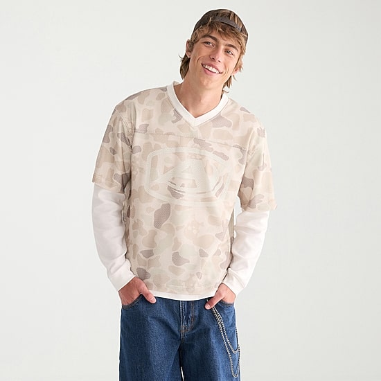 AEROPOSTALE Mens V Neck Long Sleeve Twofer Jersey